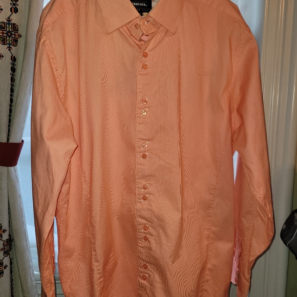 Cotton Reel Orange Long Sleeve Shirt Floral Plackets Paired Square Buttons L - Picture 2 of 12